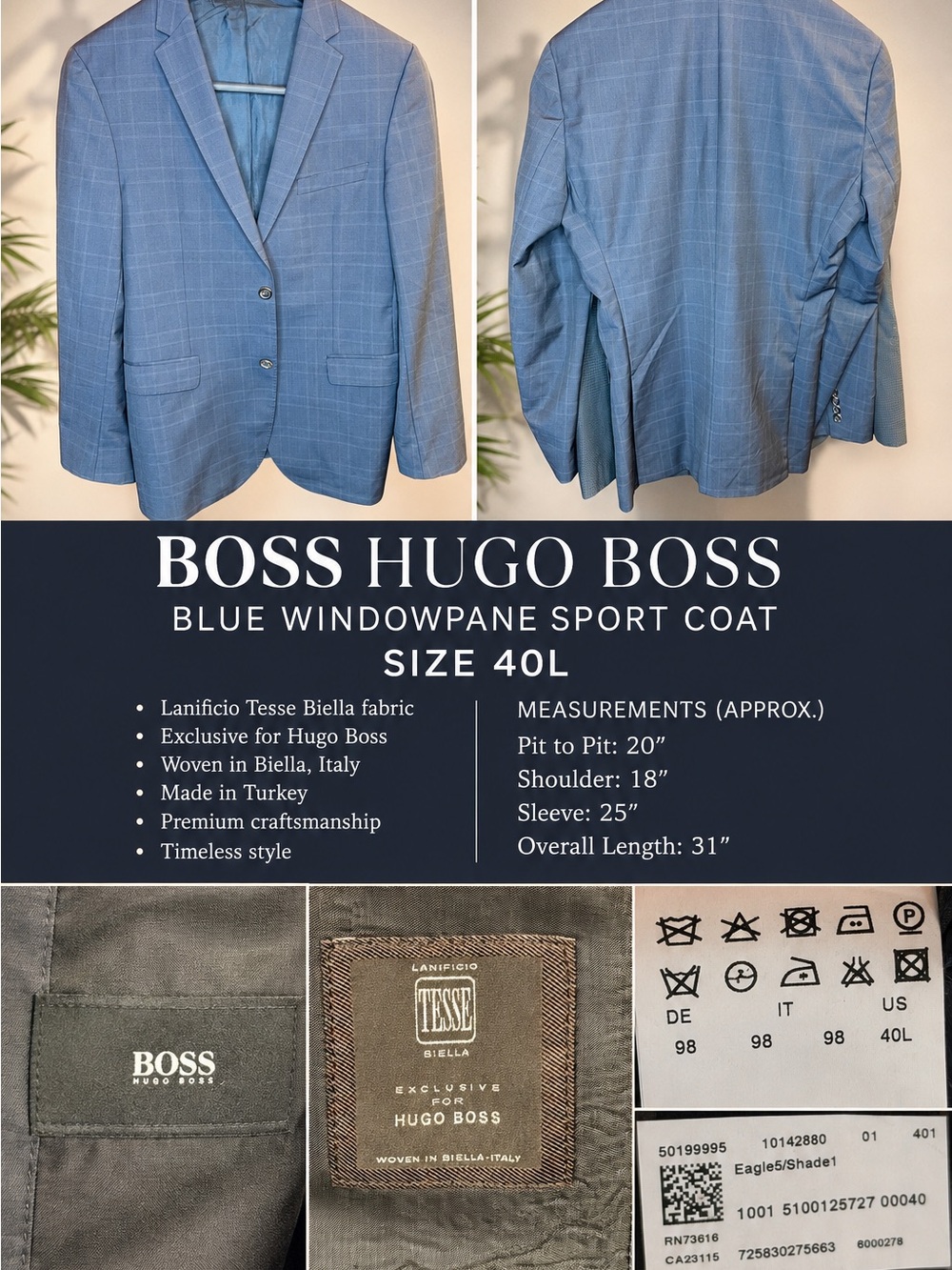 Hugo Boss Blue Windowpane Sport Coat
